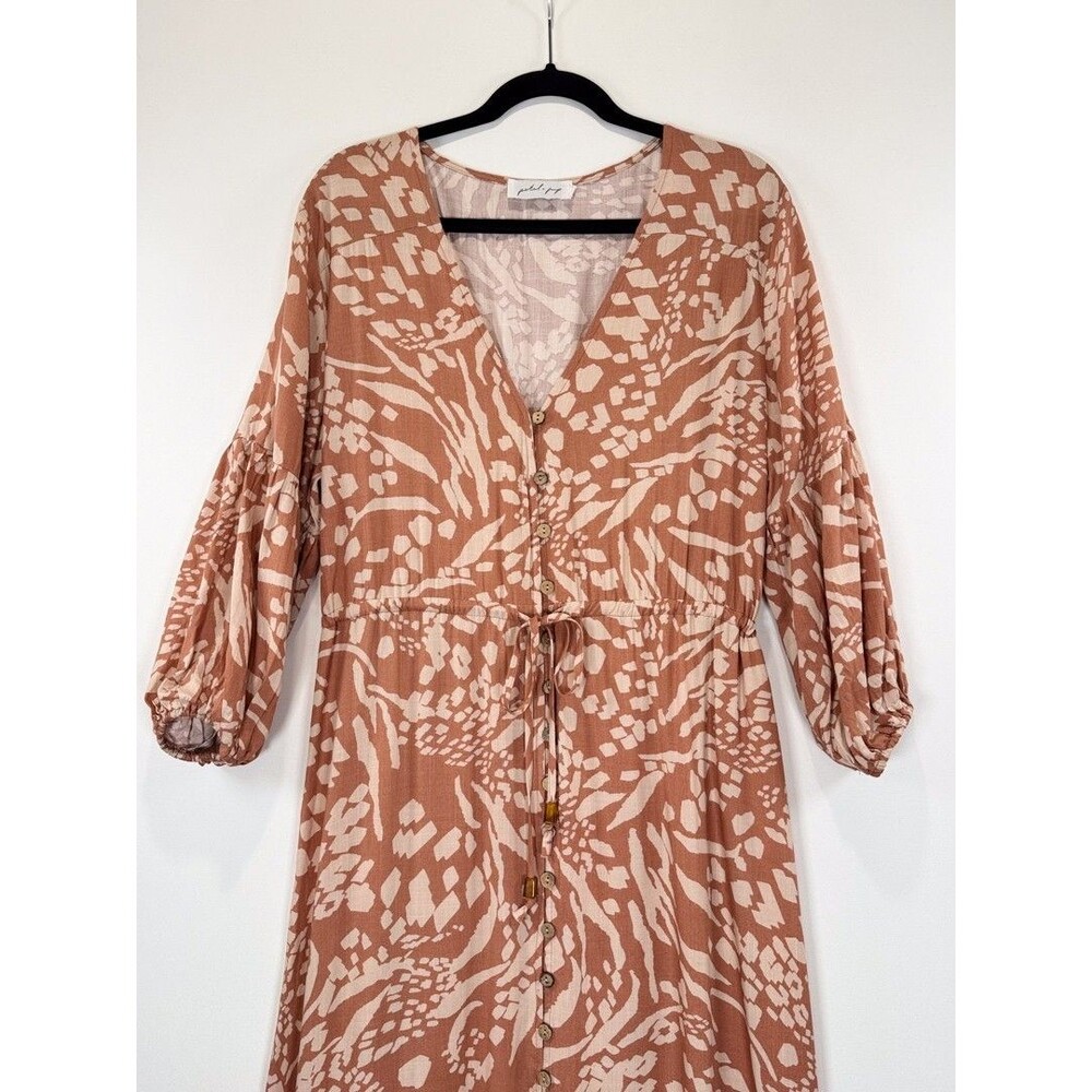 Petal & Pup Dress Brown Katerina Maxi V Neck Button Down Floral Boho Medium - Picture 7 of 12